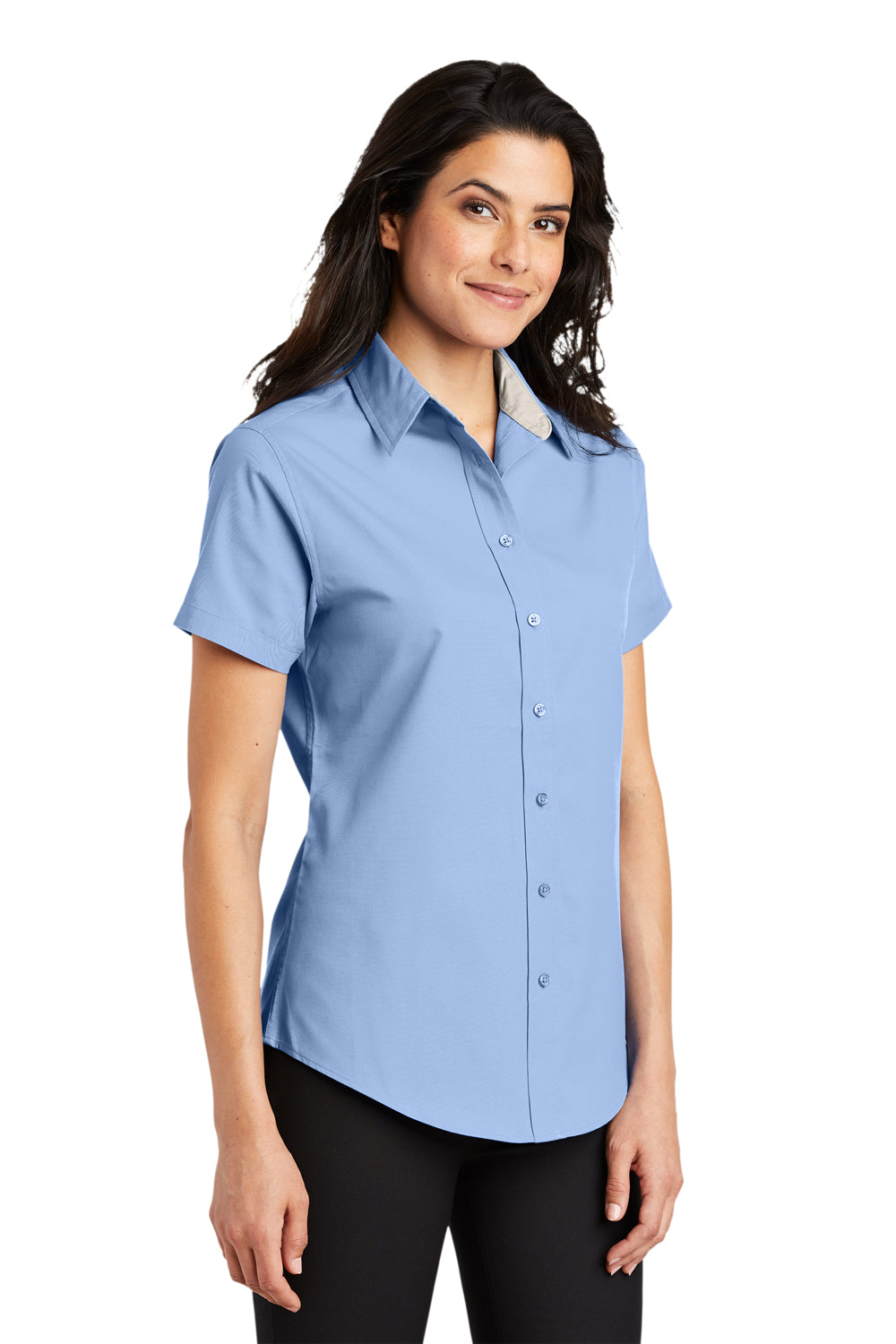 Port Authority L508 Womens Easy Care Wrinkle Resistant Short Sleeve Button Down Shirt Light Blue 3Q