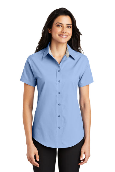 Port Authority L508 Womens Easy Care Wrinkle Resistant Short Sleeve Button Down Shirt Light Blue Front
