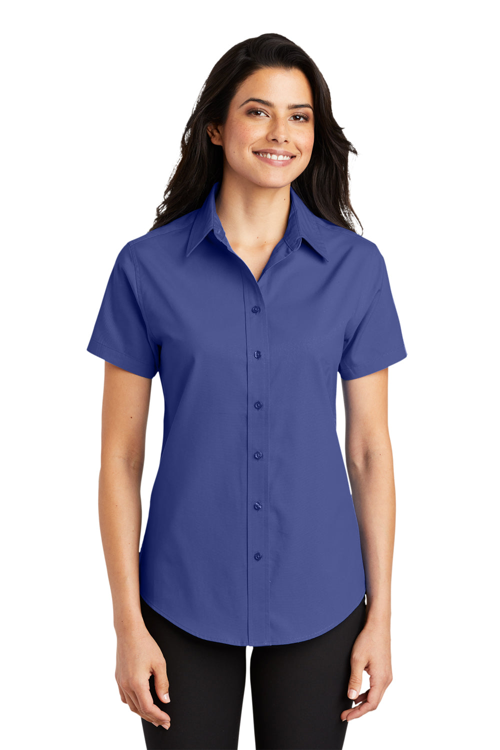 Port Authority L508 Womens Easy Care Wrinkle Resistant Short Sleeve Button Down Shirt Mediterranean Blue Front