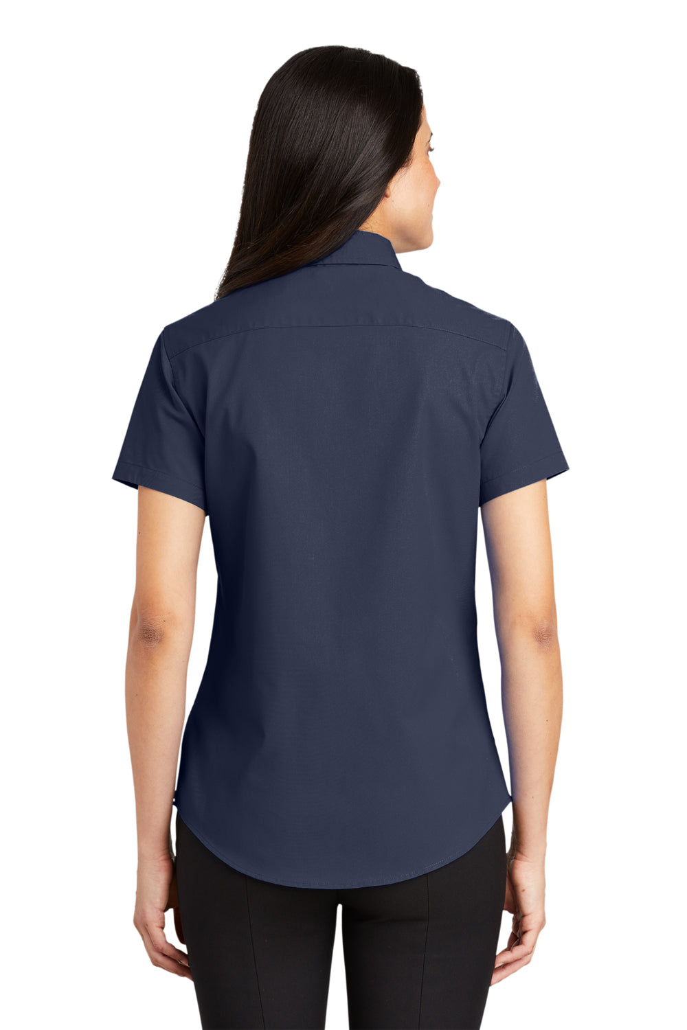 Port Authority L508 Womens Easy Care Wrinkle Resistant Short Sleeve Button Down Shirt Navy Blue Back