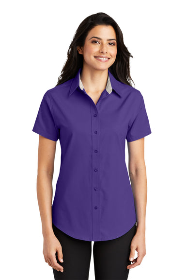 Port Authority L508 Womens Easy Care Wrinkle Resistant Short Sleeve Button Down Shirt Purple Front