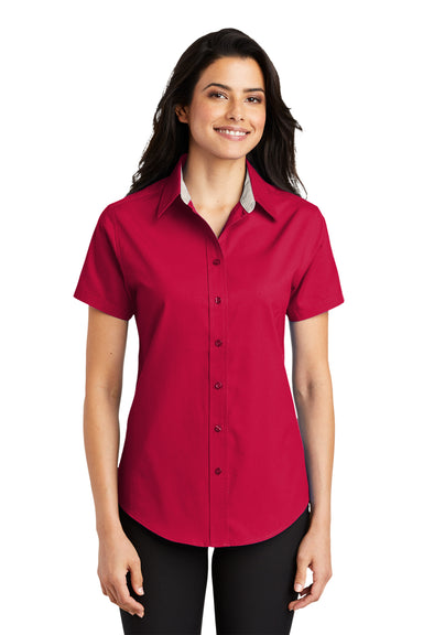 Port Authority L508 Womens Easy Care Wrinkle Resistant Short Sleeve Button Down Shirt Red Front