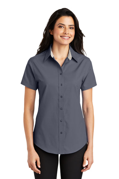 Port Authority L508 Womens Easy Care Wrinkle Resistant Short Sleeve Button Down Shirt Steel Grey Front