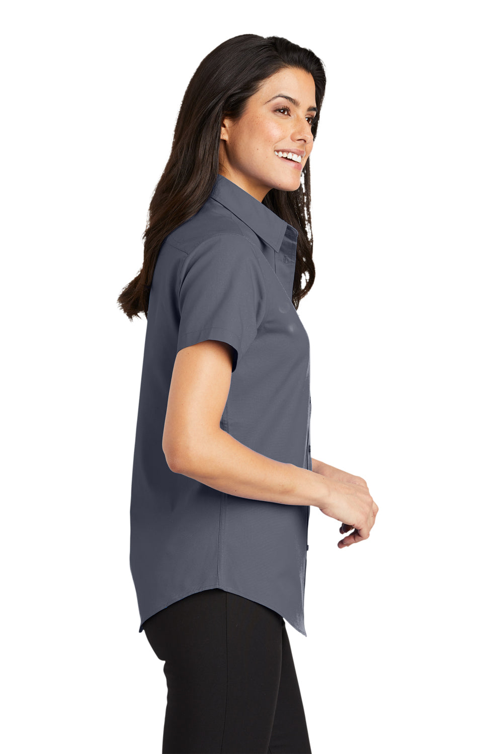 Port Authority L508 Womens Easy Care Wrinkle Resistant Short Sleeve Button Down Shirt Steel Grey Side