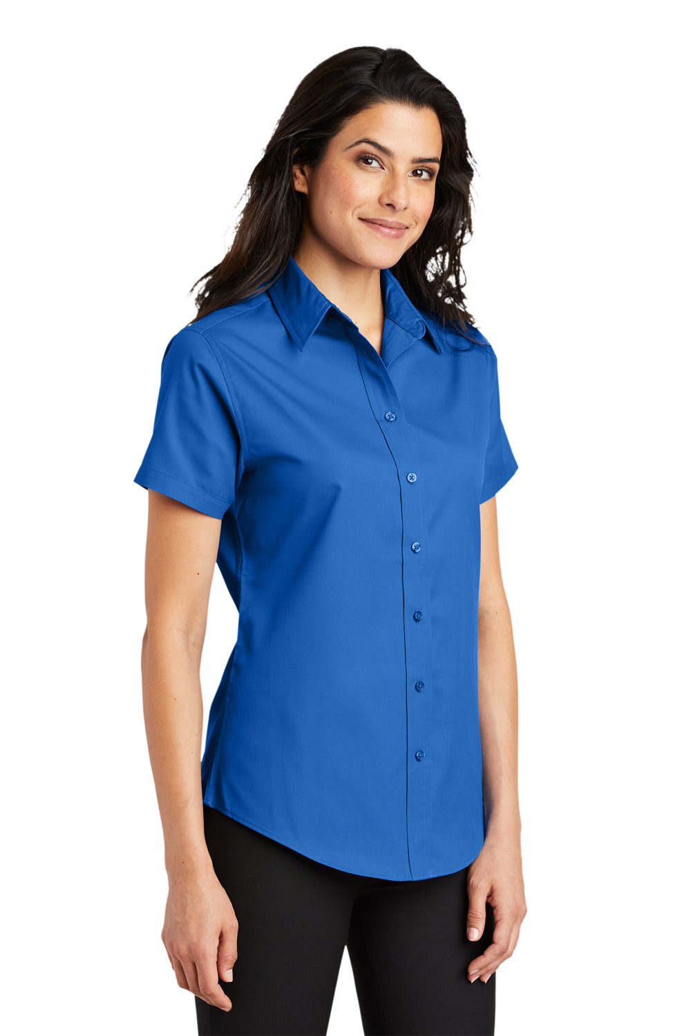 Port Authority L508 Womens Easy Care Wrinkle Resistant Short Sleeve Button Down Shirt Strong Blue 3Q