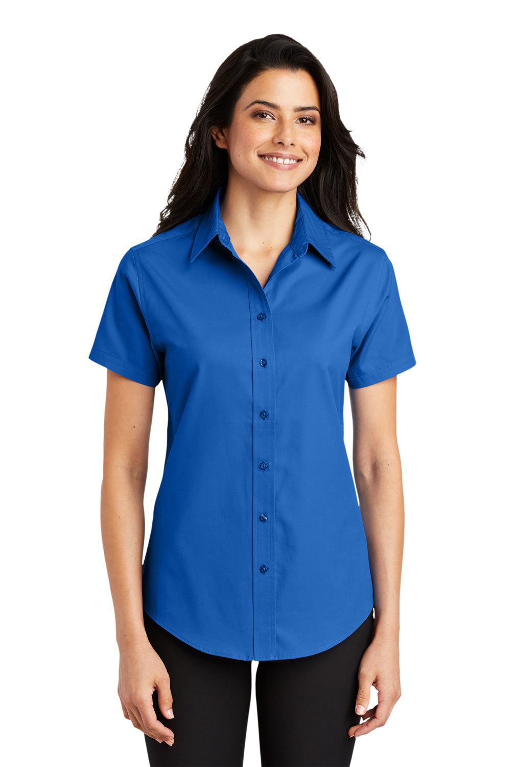 Port Authority L508 Womens Easy Care Wrinkle Resistant Short Sleeve Button Down Shirt Strong Blue Front