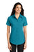Port Authority L508 Womens Easy Care Wrinkle Resistant Short Sleeve Button Down Shirt Teal Green Front
