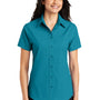 Port Authority Womens Easy Care Wrinkle Resistant Short Sleeve Button Down Shirt - Teal Green