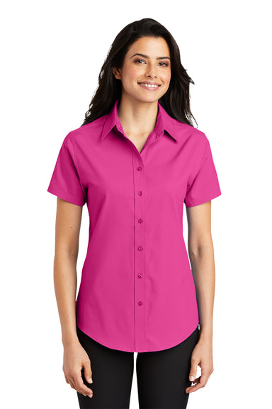 Port Authority L508 Womens Easy Care Wrinkle Resistant Short Sleeve Button Down Shirt Tropical Pink Front