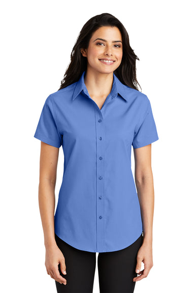 Port Authority L508 Womens Easy Care Wrinkle Resistant Short Sleeve Button Down Shirt Ultramarine Blue Front