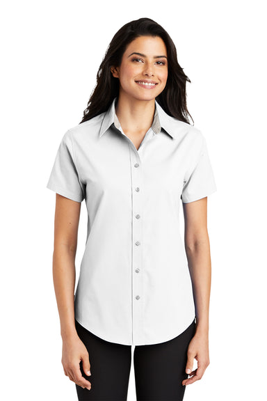 Port Authority L508 Womens Easy Care Wrinkle Resistant Short Sleeve Button Down Shirt White Front