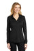 Port Authority Womens Silk Touch Performance Moisture Wicking Long Sleeve Polo Shirt Black Front