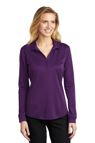 Port Authority Womens Silk Touch Performance Moisture Wicking Long Sleeve Polo Shirt Bright Purple Front