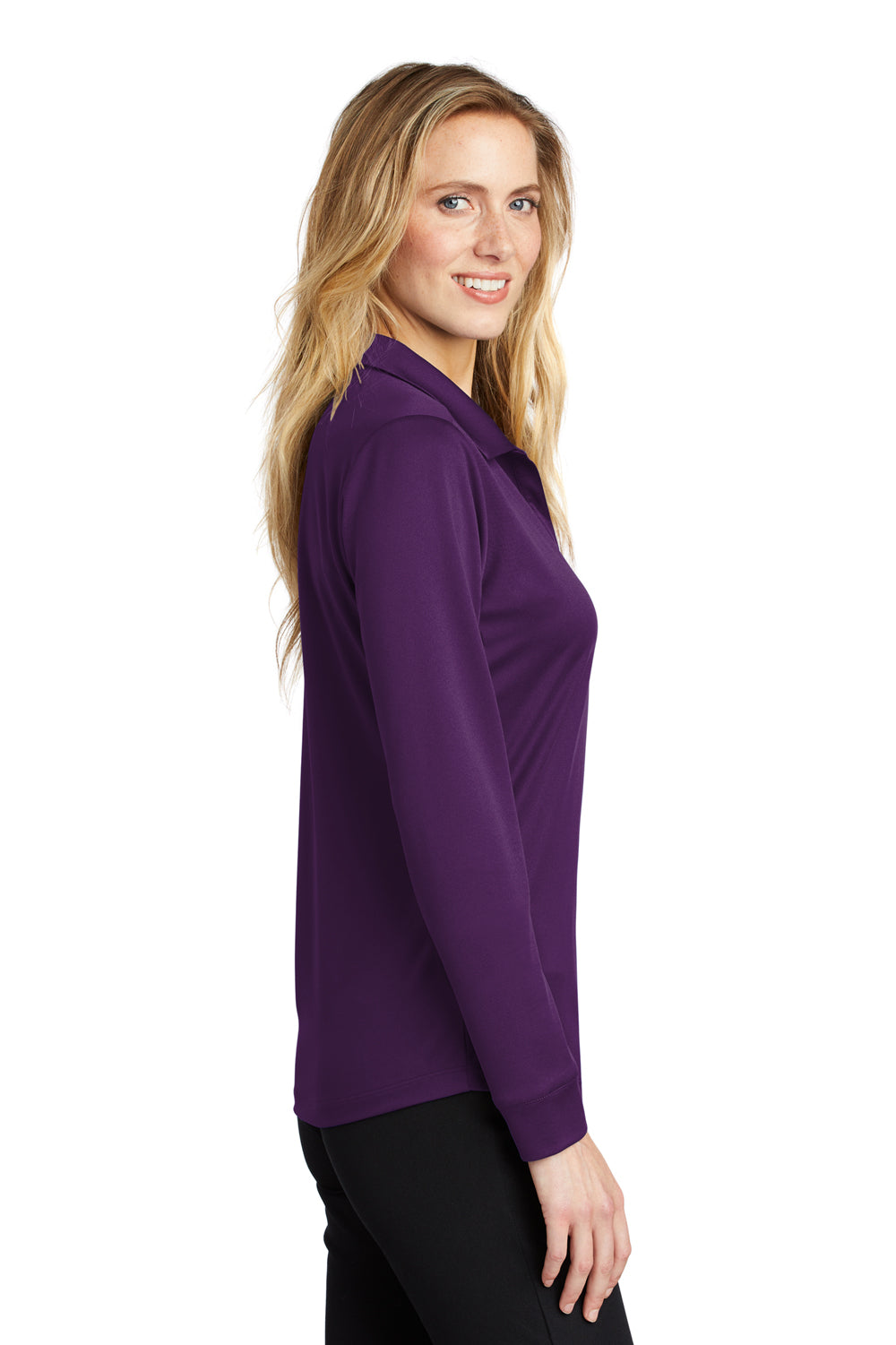 Port Authority Womens Silk Touch Performance Moisture Wicking Long Sleeve Polo Shirt Bright Purple Side