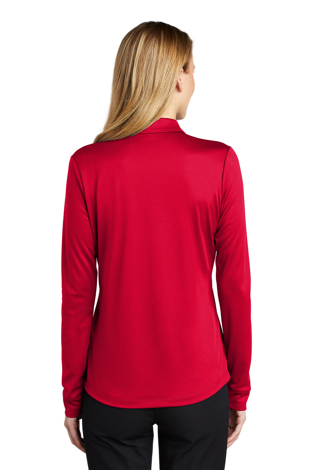 Port Authority Womens Silk Touch Performance Moisture Wicking Long Sleeve Polo Shirt Red Side