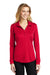 Port Authority Womens Silk Touch Performance Moisture Wicking Long Sleeve Polo Shirt Red Front