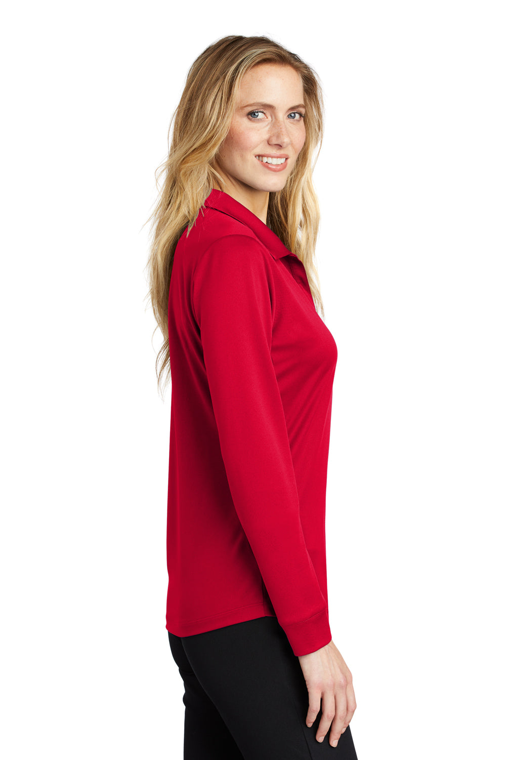 Port Authority Womens Silk Touch Performance Moisture Wicking Long Sleeve Polo Shirt Red Side
