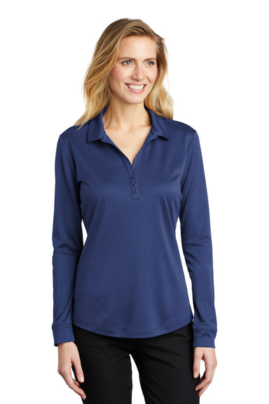 Port Authority Womens Silk Touch Performance Moisture Wicking Long Sleeve Polo Shirt Royal Blue Front