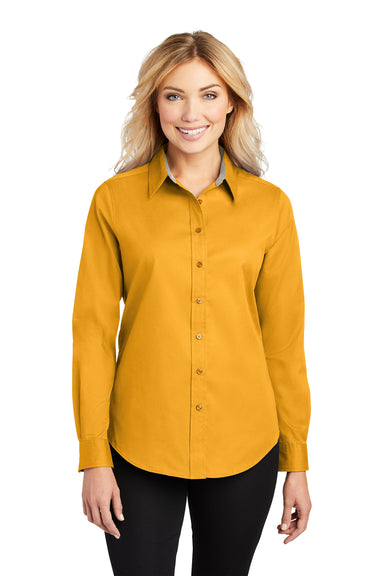 Port Authority L608 Womens Easy Care Wrinkle Resistant Long Sleeve Button Down Shirt Athletic Gold Front