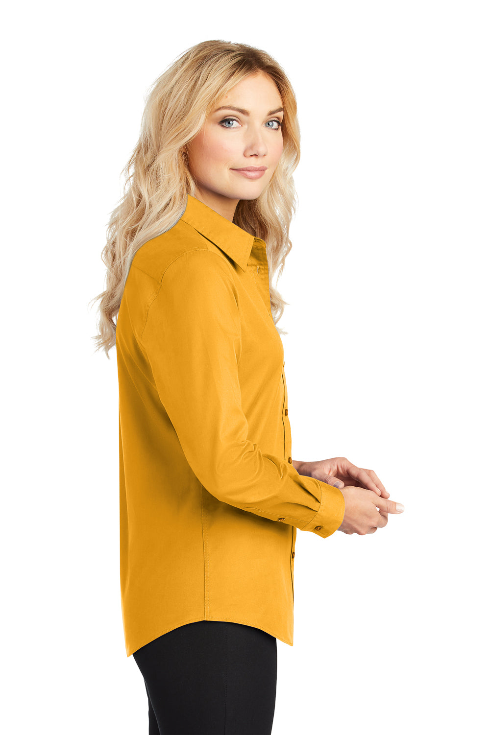Port Authority L608 Womens Easy Care Wrinkle Resistant Long Sleeve Button Down Shirt Athletic Gold Side