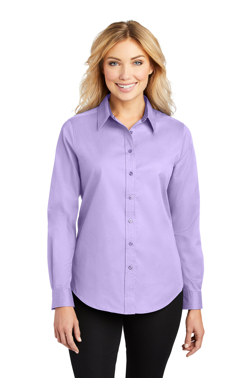 Port Authority L608 Womens Easy Care Wrinkle Resistant Long Sleeve Button Down Shirt Bright Lavender Purple Front