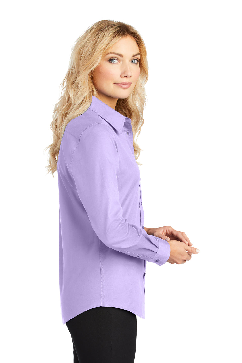 Port Authority L608 Womens Easy Care Wrinkle Resistant Long Sleeve Button Down Shirt Bright Lavender Purple Side