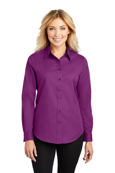 Port Authority L608 Womens Easy Care Wrinkle Resistant Long Sleeve Button Down Shirt Deep Berry Purple Front