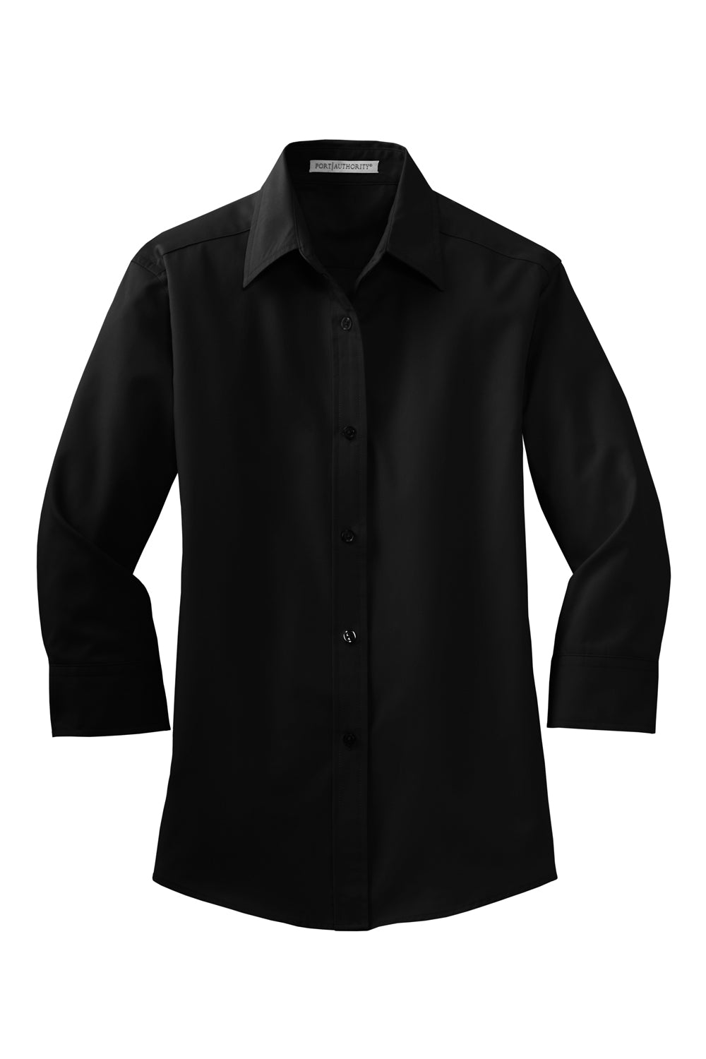 Port Authority L612 Womens Easy Care Wrinkle Resistant 3/4 Sleeve Button Down Shirt Black Flat Front
