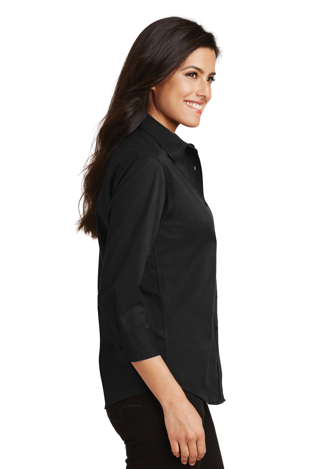 Port Authority L612 Womens Easy Care Wrinkle Resistant 3/4 Sleeve Button Down Shirt Black Side