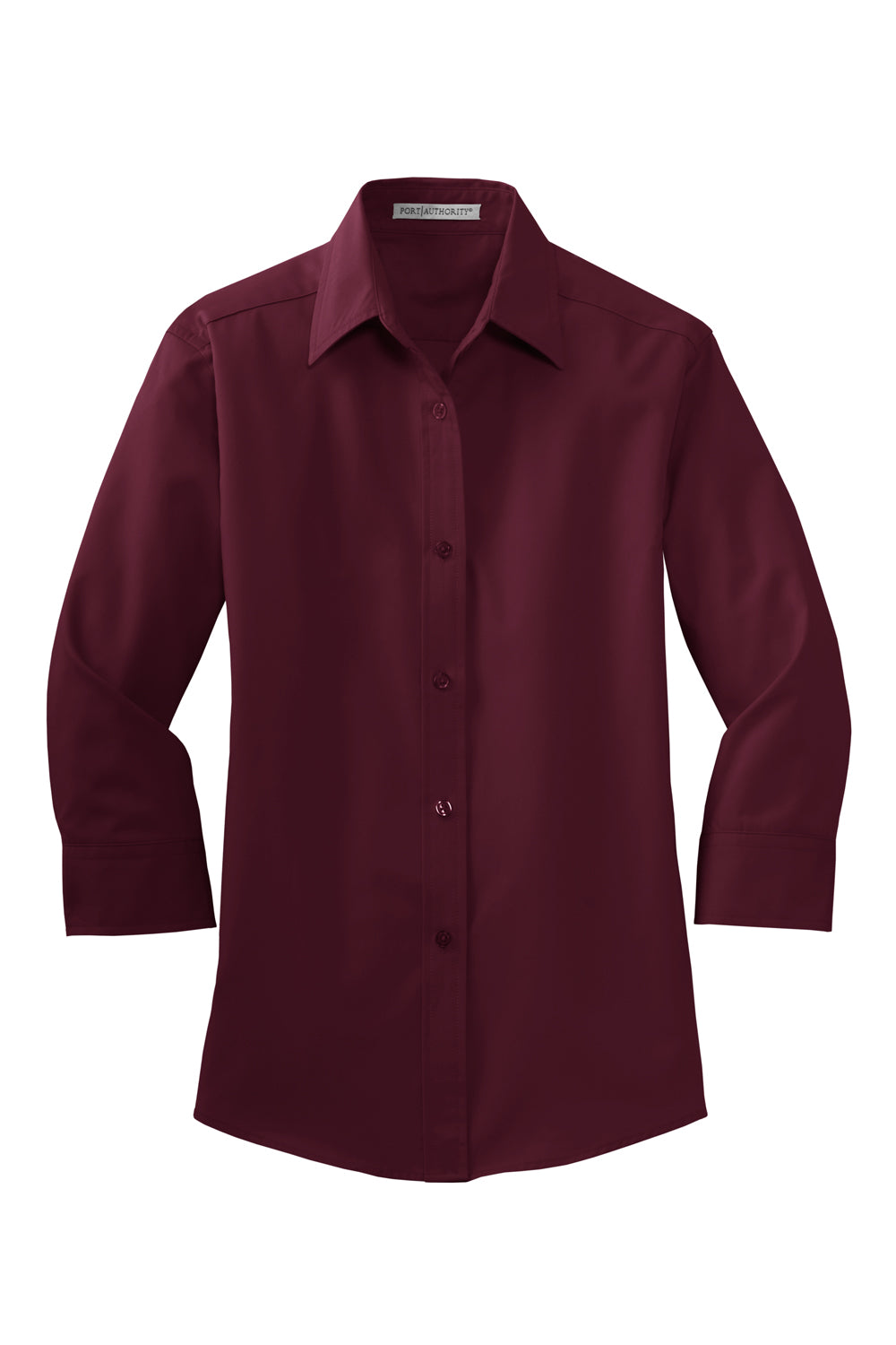 Port Authority L612 Womens Easy Care Wrinkle Resistant 3/4 Sleeve Button Down Shirt Burgundy Flat Front