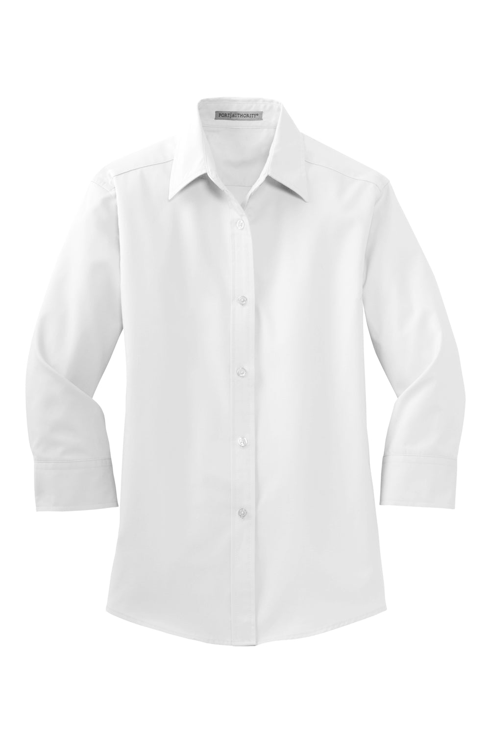 Port Authority L612 Womens Easy Care Wrinkle Resistant 3/4 Sleeve Button Down Shirt White Flat Front