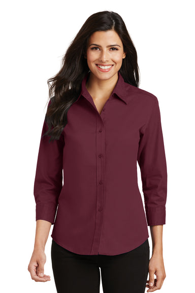 Port Authority L612 Womens Easy Care Wrinkle Resistant 3/4 Sleeve Button Down Shirt Burgundy Front