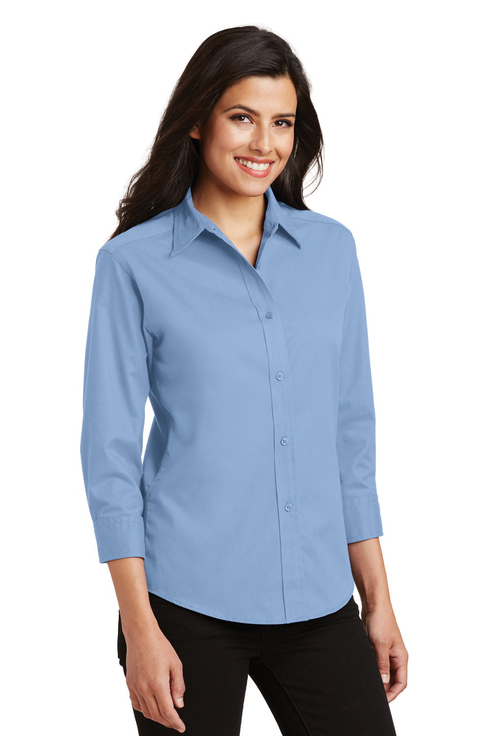 Port Authority L612 Womens Easy Care Wrinkle Resistant 3/4 Sleeve Button Down Shirt Light Blue 3Q