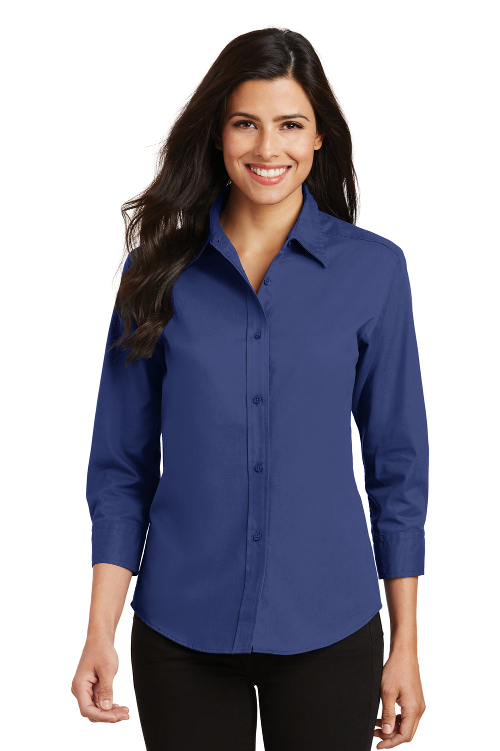 Port Authority L612 Womens Easy Care Wrinkle Resistant 3/4 Sleeve Button Down Shirt Mediterranean Blue Front