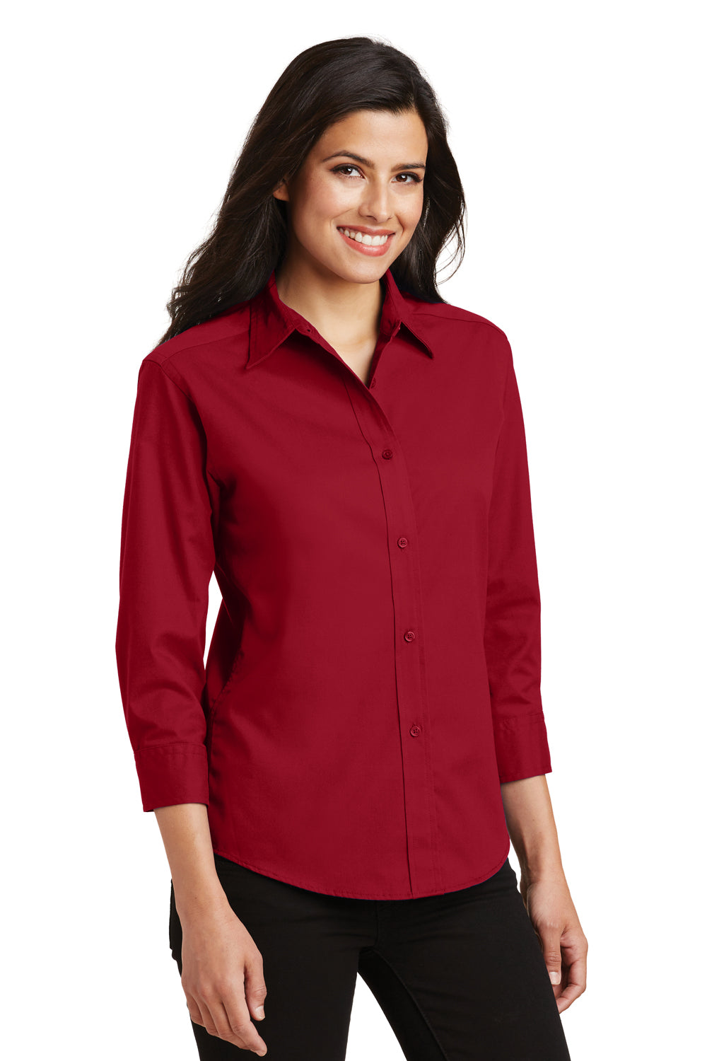 Port Authority L612 Womens Easy Care Wrinkle Resistant 3/4 Sleeve Button Down Shirt Red 3Q