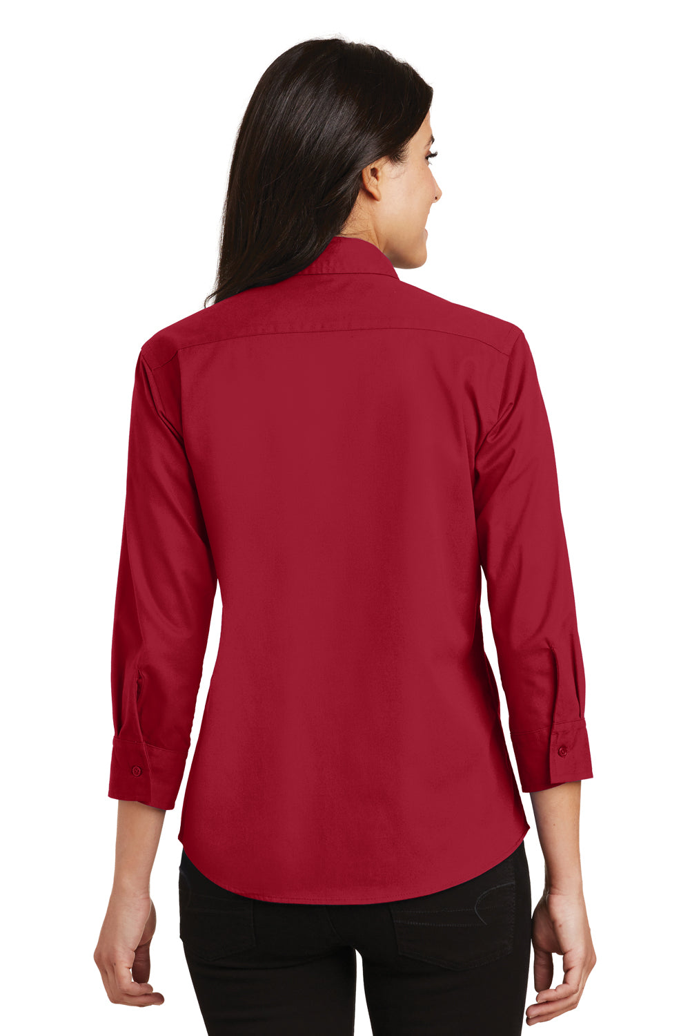 Port Authority L612 Womens Easy Care Wrinkle Resistant 3/4 Sleeve Button Down Shirt Red Back