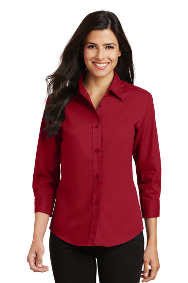 Port Authority L612 Womens Easy Care Wrinkle Resistant 3/4 Sleeve Button Down Shirt Red Front