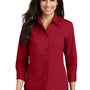 Port Authority Womens Easy Care Wrinkle Resistant 3/4 Sleeve Button Down Shirt - Red