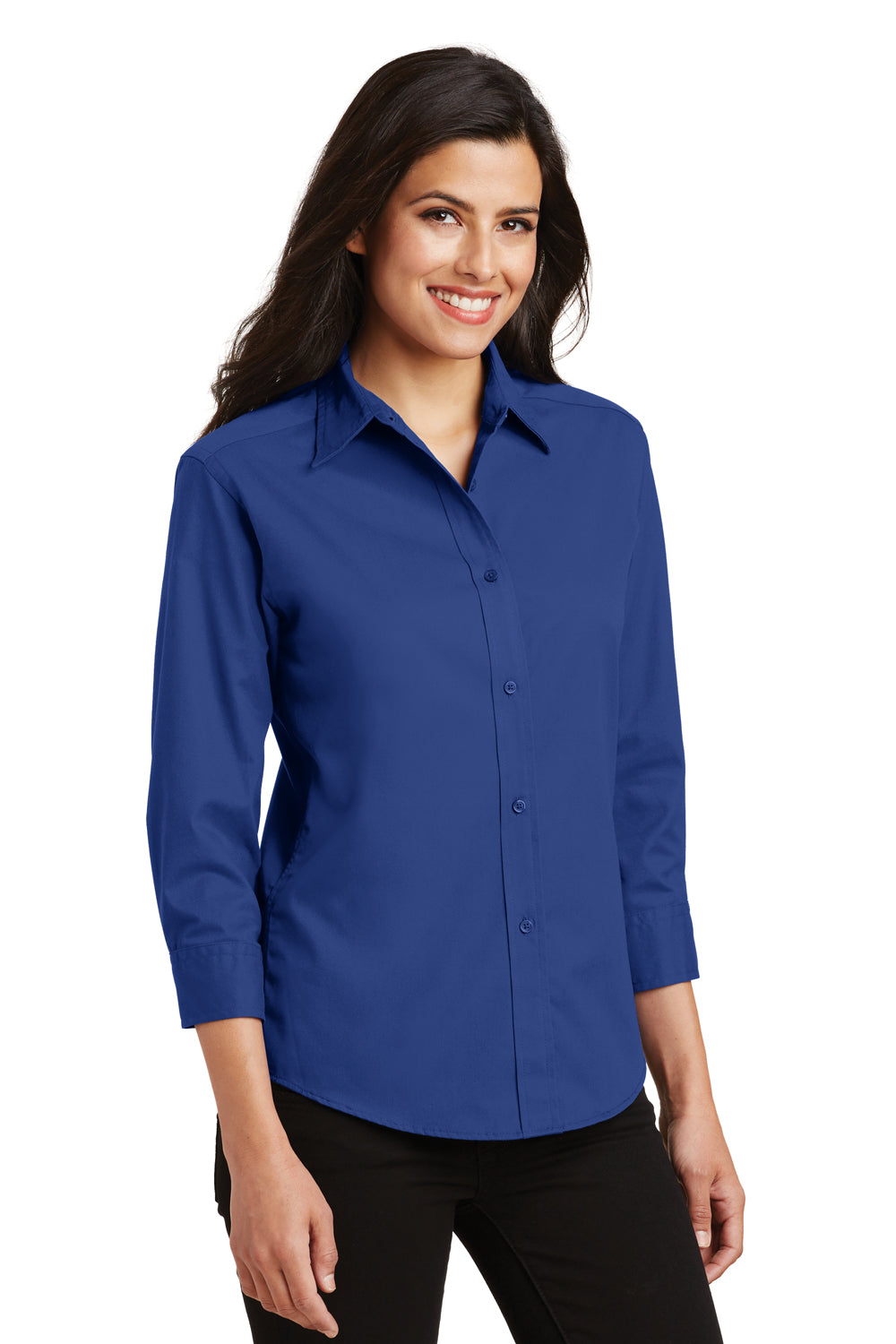 Port Authority L612 Womens Easy Care Wrinkle Resistant 3/4 Sleeve Button Down Shirt Royal Blue 3Q