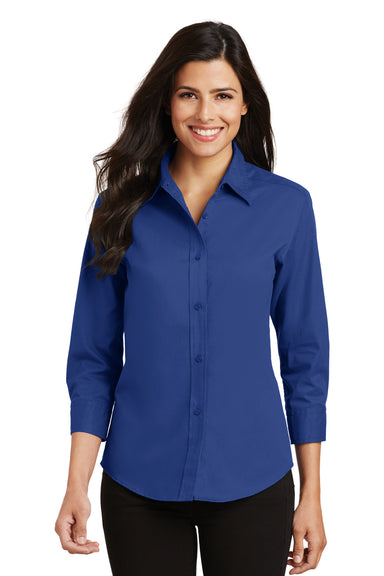 Port Authority L612 Womens Easy Care Wrinkle Resistant 3/4 Sleeve Button Down Shirt Royal Blue Front