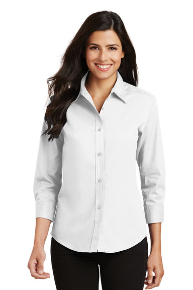 Port Authority L612 Womens Easy Care Wrinkle Resistant 3/4 Sleeve Button Down Shirt White Front