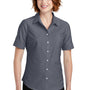 Port Authority Womens SuperPro Oxford Wrinkle Resistant Short Sleeve Button Down Shirt w/ Pocket - Black