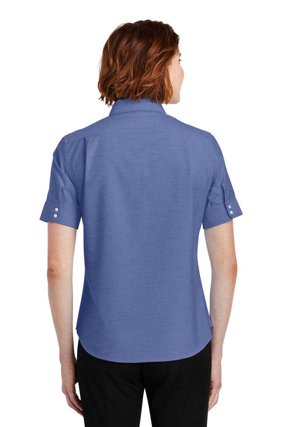 Port Authority L659 Womens SuperPro Oxford Wrinkle Resistant Short Sleeve Button Down Shirt w/ Pocket Navy Blue Back