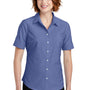 Port Authority Womens SuperPro Oxford Wrinkle Resistant Short Sleeve Button Down Shirt w/ Pocket - Navy Blue