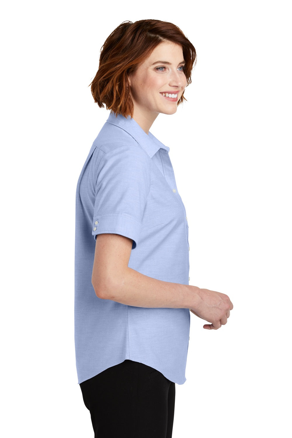 Port Authority L659 Womens SuperPro Oxford Wrinkle Resistant Short Sleeve Button Down Shirt w/ Pocket Oxford Blue Side
