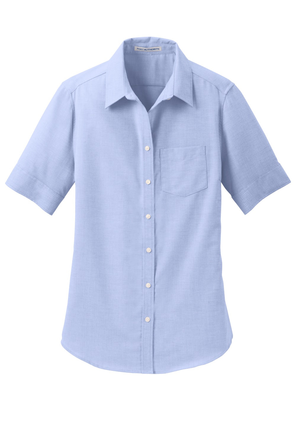 Port Authority L659 Womens SuperPro Oxford Wrinkle Resistant Short Sleeve Button Down Shirt w/ Pocket Oxford Blue Flat Front