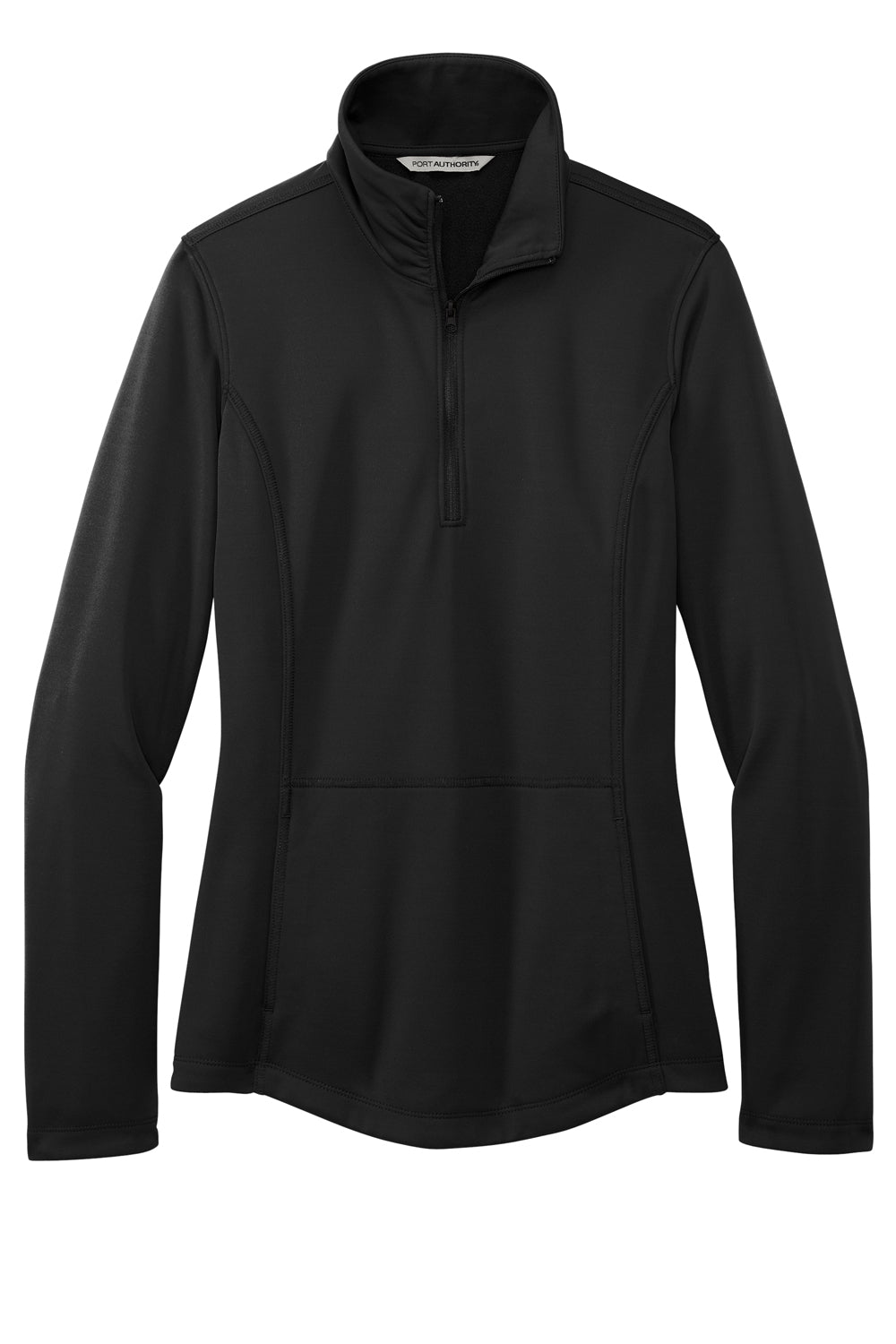 Port Authority L804 Womens Smooth Fleece 1/4 Zip Hooded Jacket Deep Black Flat Front