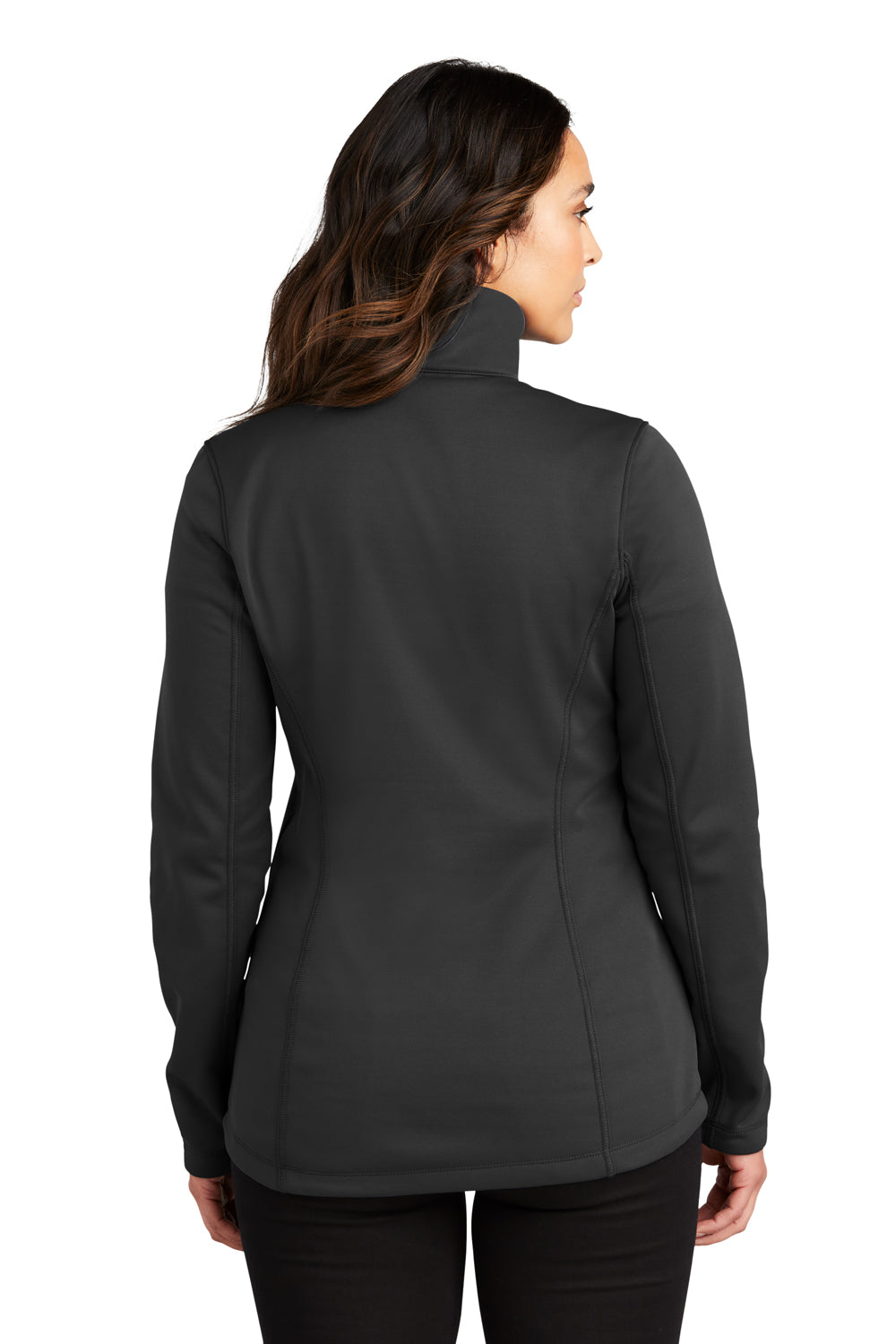 Port Authority L804 Womens Smooth Fleece 1/4 Zip Hooded Jacket Deep Black Back