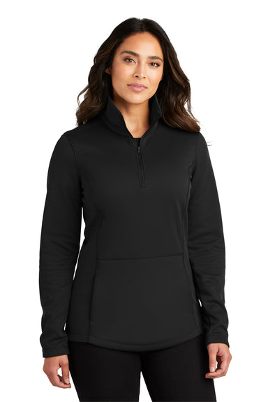 Port Authority L804 Womens Smooth Fleece 1/4 Zip Hooded Jacket Deep Black Front