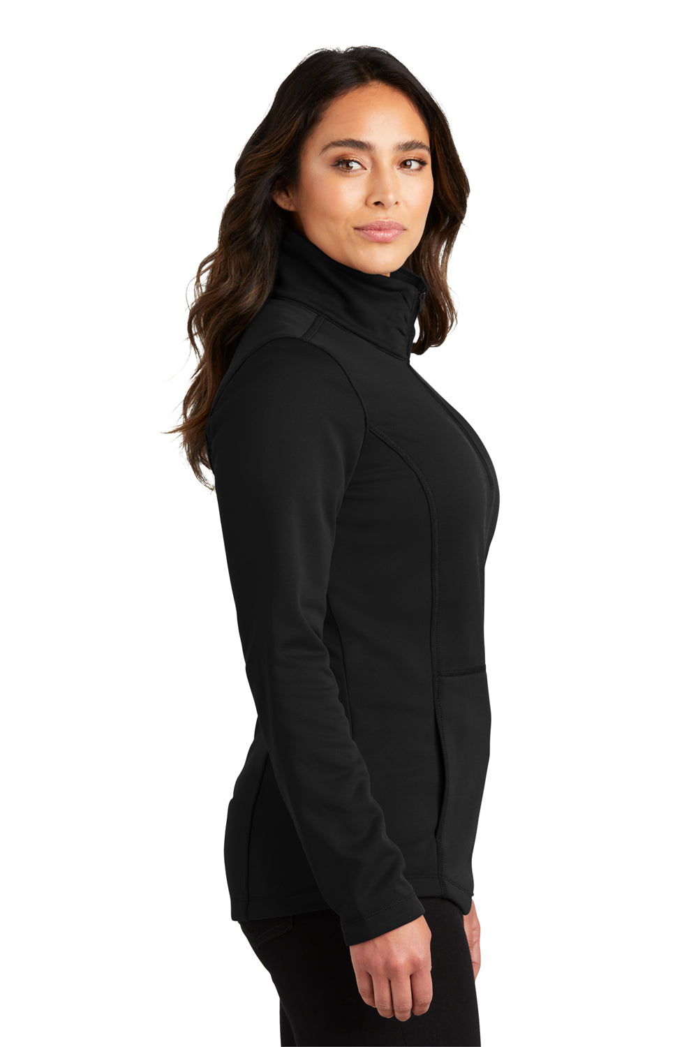 Port Authority L804 Womens Smooth Fleece 1/4 Zip Hooded Jacket Deep Black Side
